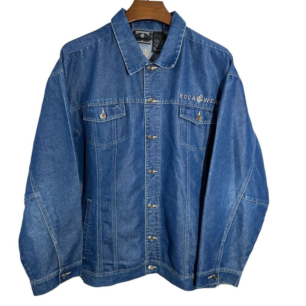 ROCAWEAR Denim‎ Jacket Mens Medium Wash Hip Hop Urban Streetwear 90s Y2K 2XL